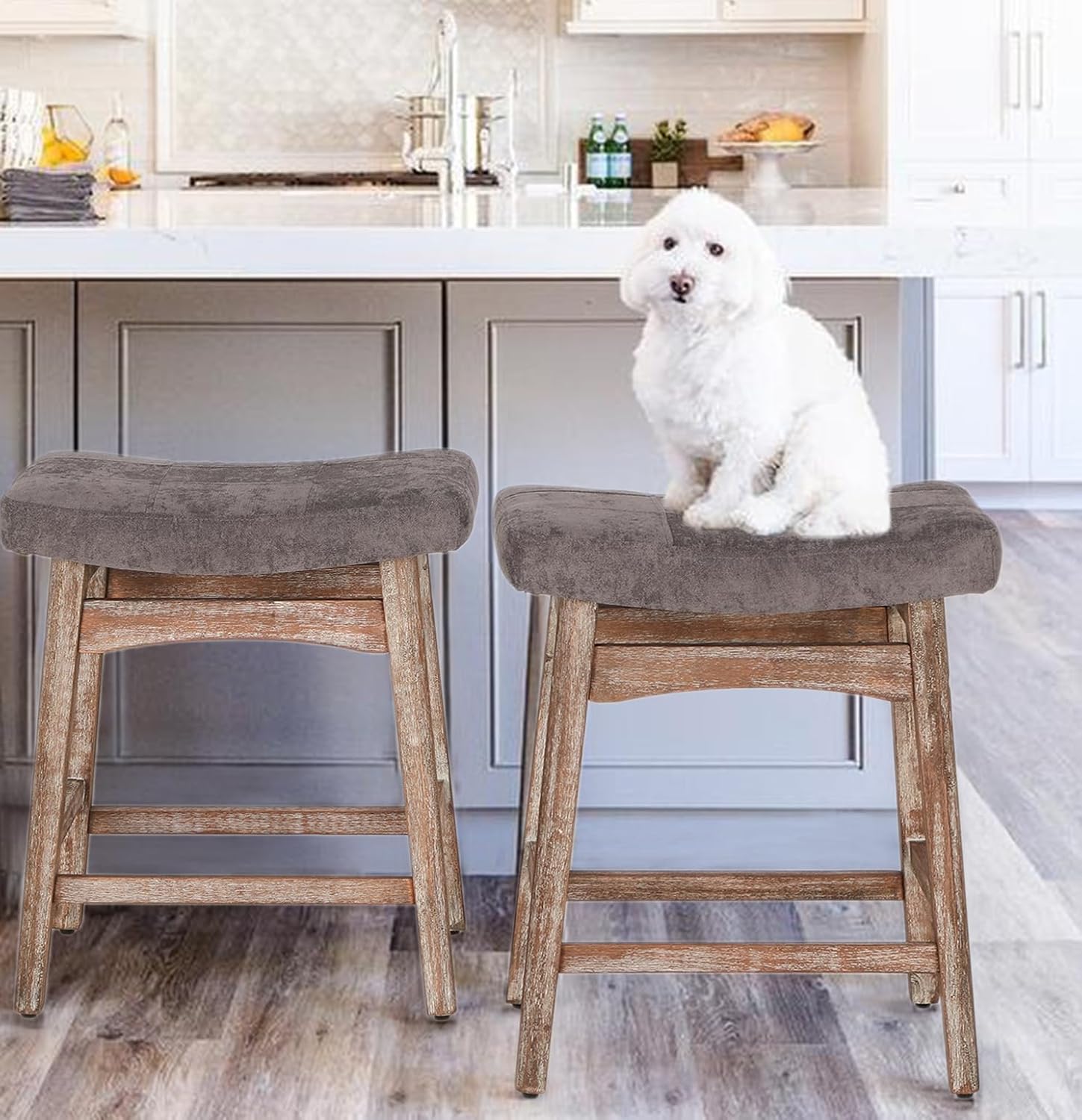 PHI VILLA Farmhouse Bar Stools Set of 2 Wood Bartools