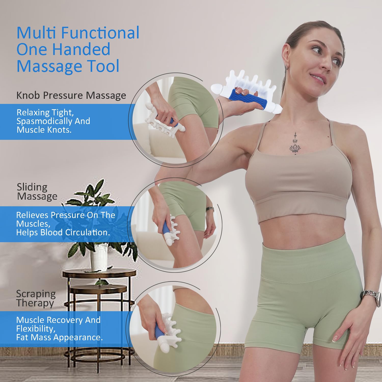 Herramienta de masaje para fascia, liberación miofascial, herramientas para aliviar la celulitis, alivio de la piel, drenaje linfático, punto de activación de tejido profundo, cuello, hombros, espalda