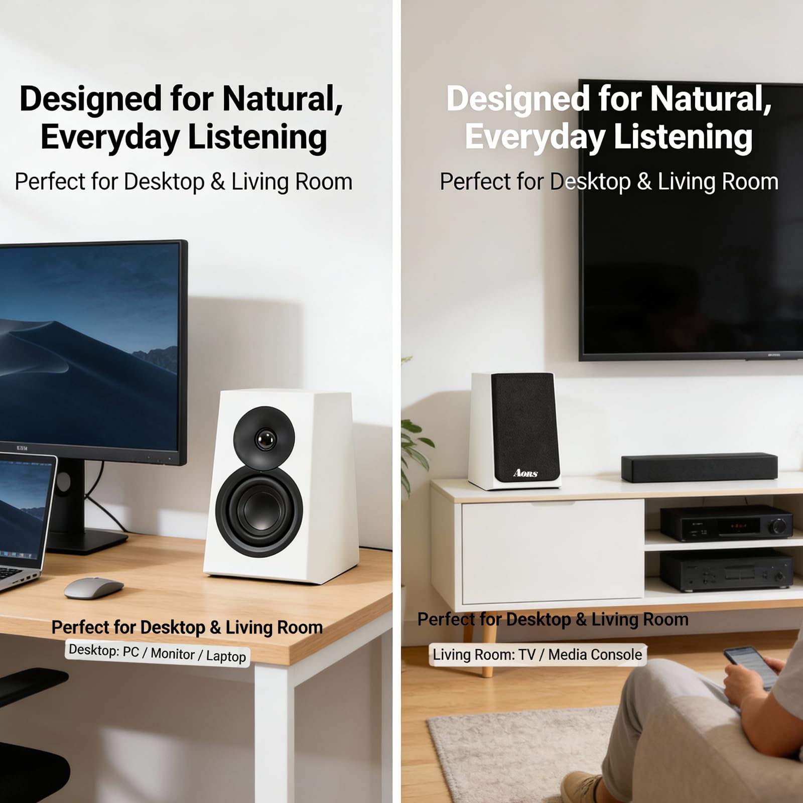 AS-42 Aktywne głośniki półkowe Bluetooth – monitor studyjny z wejściami optycznymi i RCA, głośnik niskotonowy 10.2 cm + jedwabny głośnik wysokotonowy 25 mm, dźwięk 80 W RMS HiFi, nowoczesne
