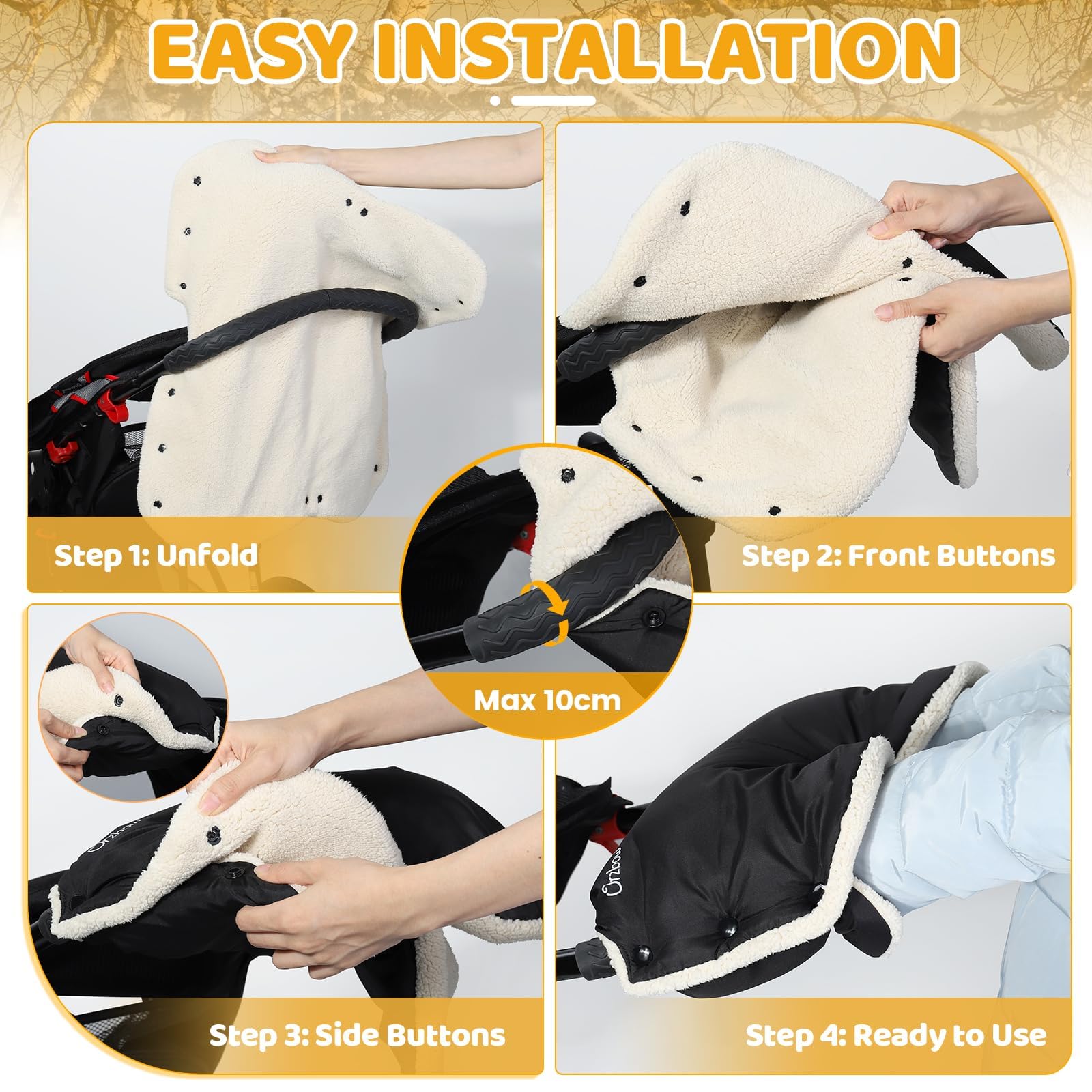 Orzbow Pram Gloves, Weatherproof Pram Hand Muff, Oeko-TEX Standard 100 - Image 3