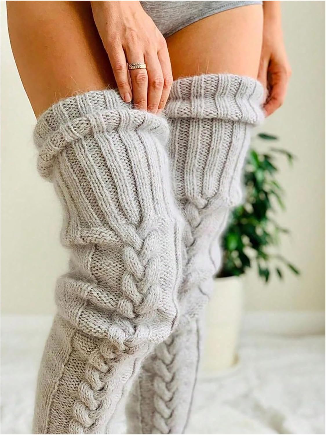 SHENHE Women's Thigh High Socks Cable Knit Over The Knee Boot Socks Warm Leg Warmers - Image 2