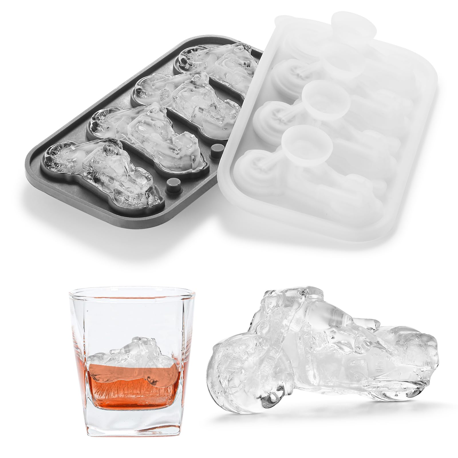 Nax Caki 3D Motorcycle Ice Cube Tray, Large Silicone Fun Shapes Ice Cube Mold for Whiskey, Cocktails, Bourbon, Motorcycle Gifts for Men Holiday