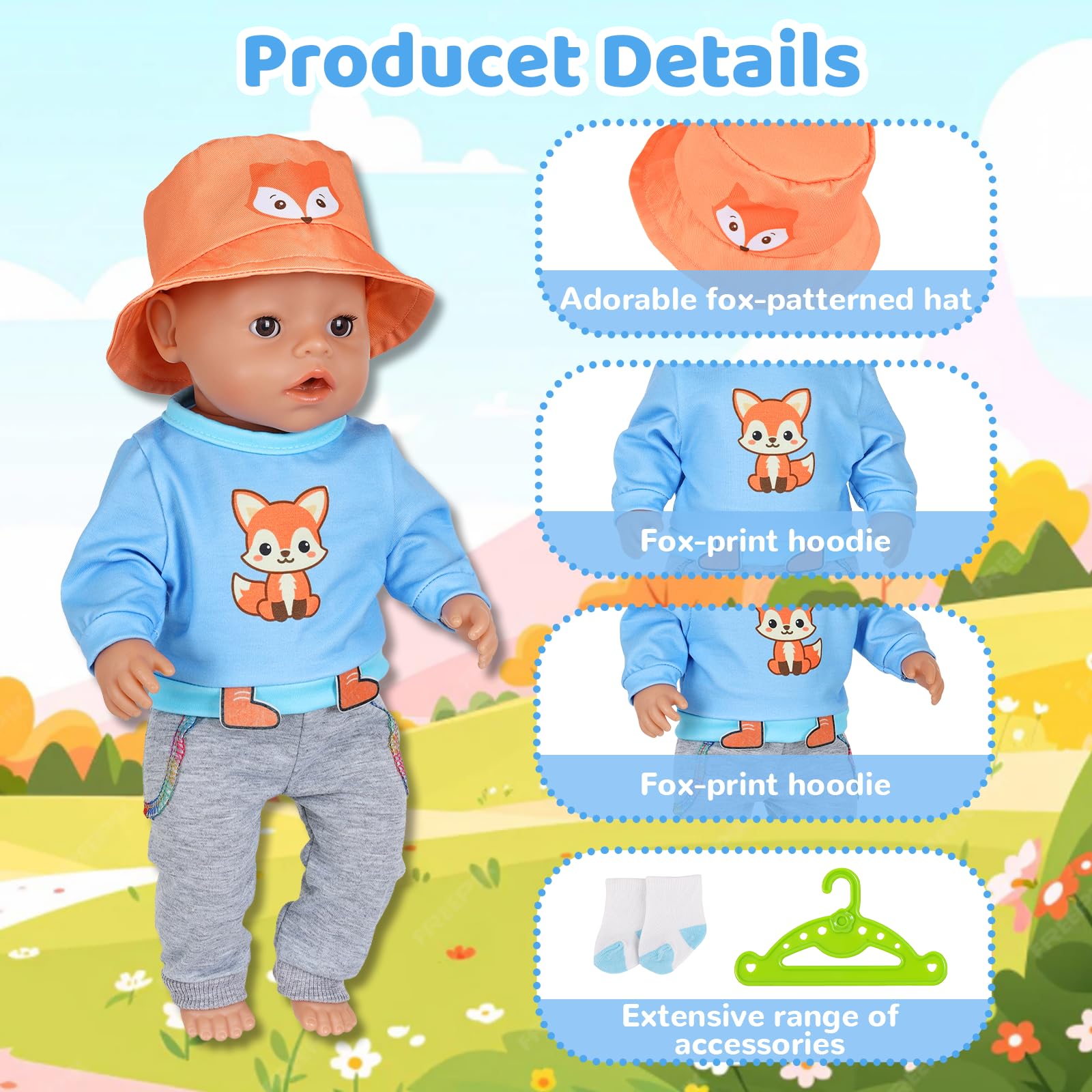 5 Pcs Baby Doll Clothes for 14-18 Inch Doll, Baby Doll Accessories for 35-45cm Dolls - Image 3