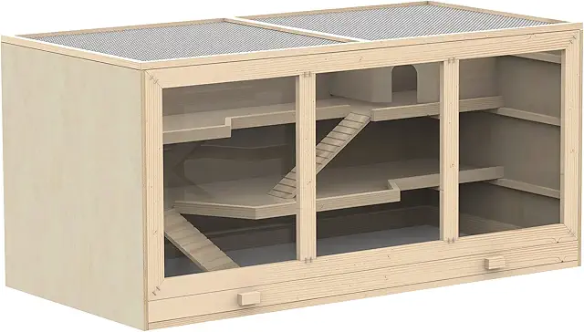 PawHut Wooden Hamster Cage with Three Floors, Stairs & PVC Tray - 115x57x55 cm