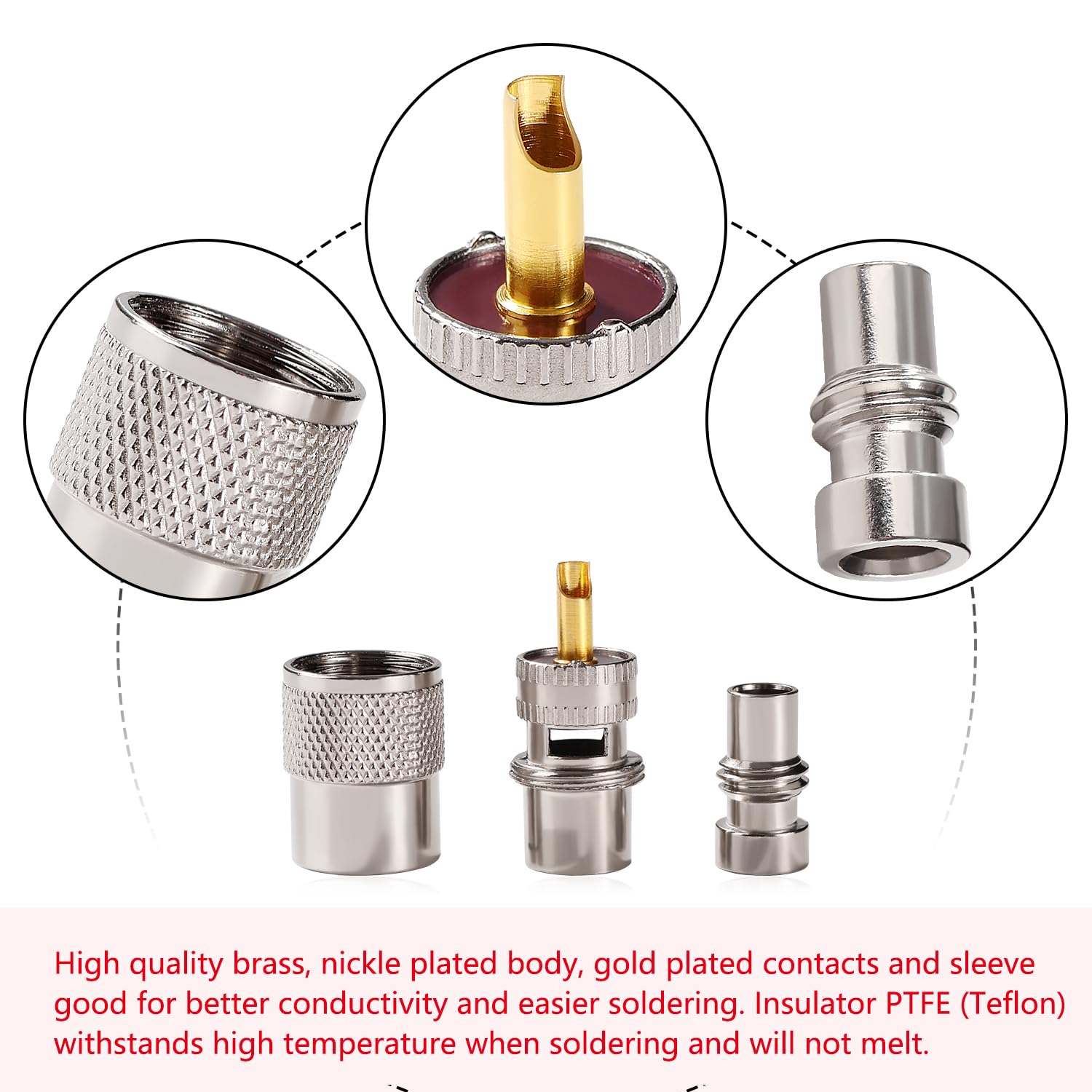 YIXISI 3 Sztuk Złącze Męskie Lutowane UHF/PL-259 z Reduktorem, 50ohm Adapter RF o Niskiej Stracie do Kabla Koncentrycznego RG8x, RG8, RG59, LMR-400, RG-213, Kompatybilny z Anteną Radiową CB Ham