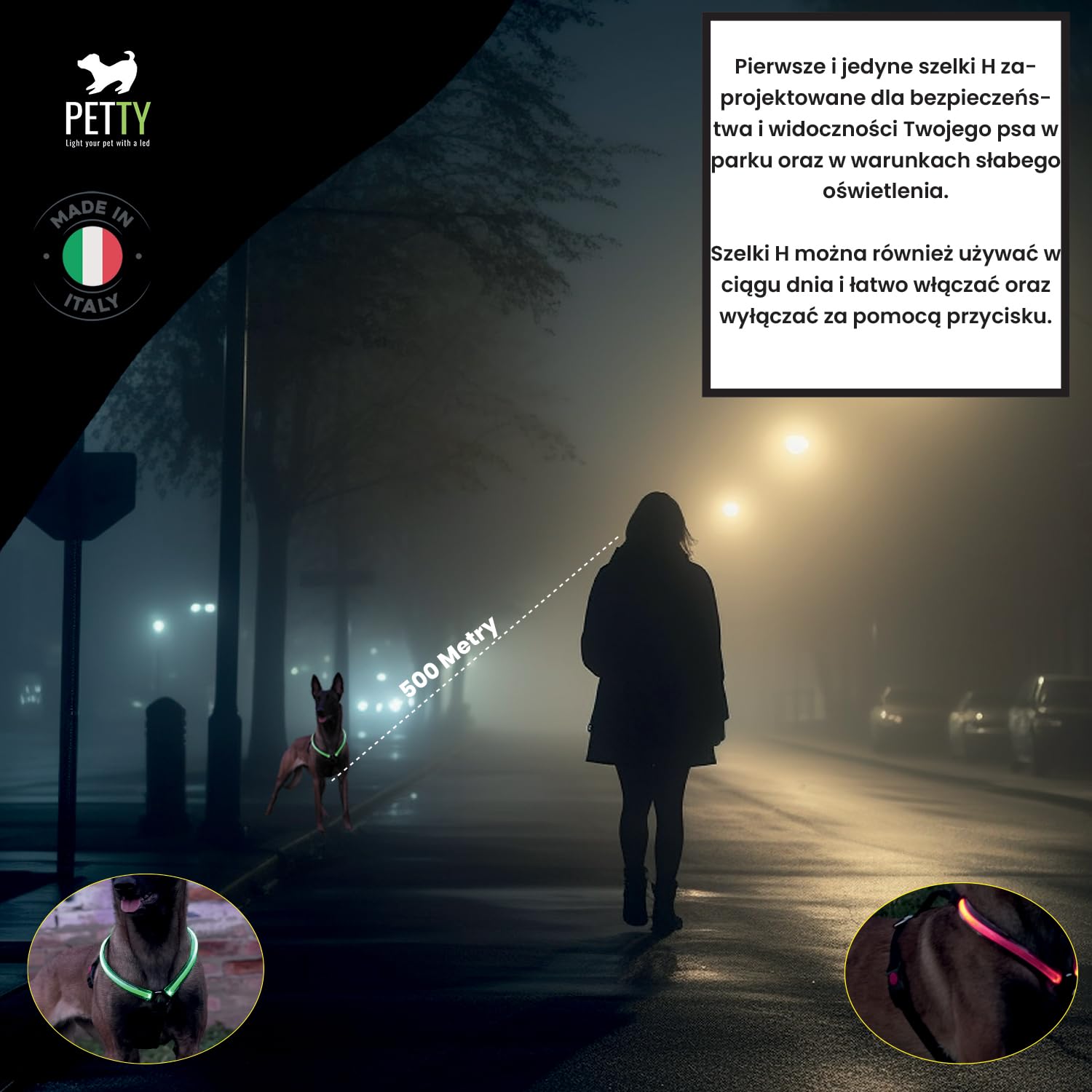 Szelki LED Luminous Pettystore dla psa, wodoodporne z akumulatorem ładowanym przez USB - do 10 godzin pracy na baterii- Wygodne szelki neoprenowe dla psów średnich i dużych. (S Czerwony)