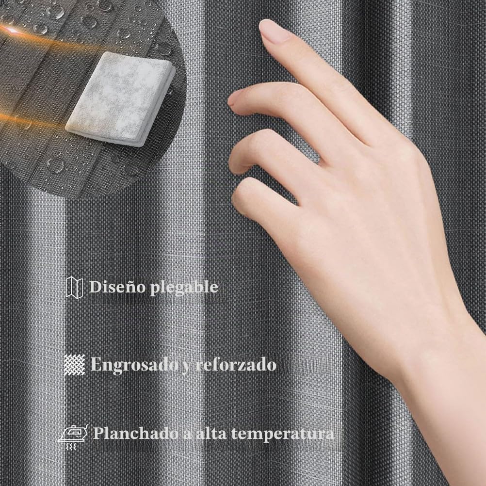 Genérico Cortina de Ducha Plegable Antimoho con Barra En Forma de L/U Y Ventosa, Cortina de Ducha Sin Taladro, Tejido de Lino, Impermeable Y Lavable para Duchas de Esquina,Dark Gray,2 Folds