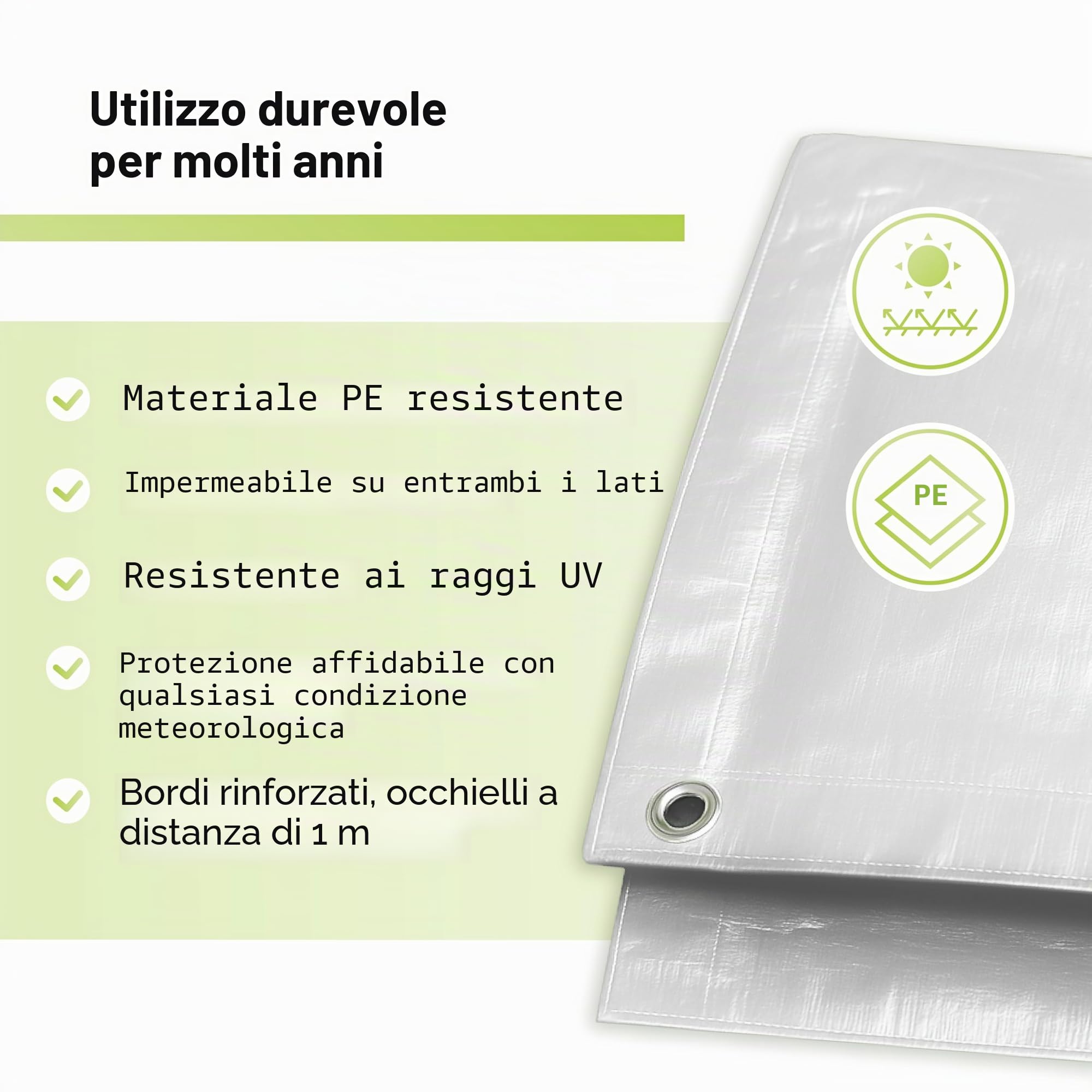 Telone impermeabile GF Premium Line 140g/m² bianco 5m x 8m = 40m², telo in tessuto e protettivo, telone rinforzato occhiellato per barche, legno, piscina, mobili da giardino, auto, antistrappo