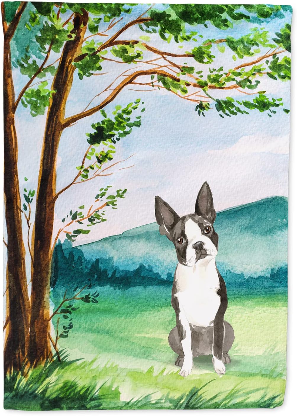 Caroline's Treasures CK2580CHF Under the Tree Boston Terrier House Flag Large Porch Sleeve Pole Decorative Outside Yard Banner Artwork Wall Hanging, Polyester, House Size, Multicolor
