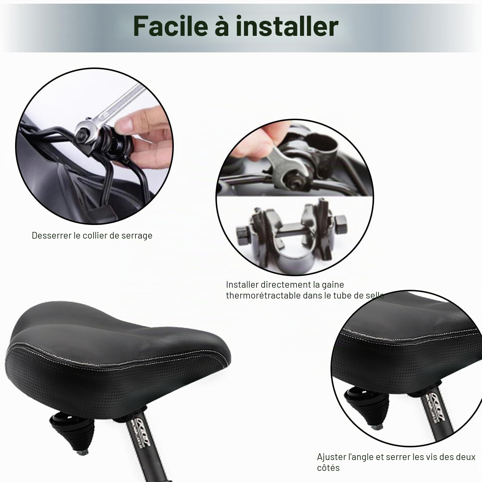 Grand siège de vélo large – Selle de vélo de rechange, confort pour Peloton – Vélo électrique stationnaire d'exercice, vélo de ville, VTT, vélo de route pour homme et femme, avec housse de protection