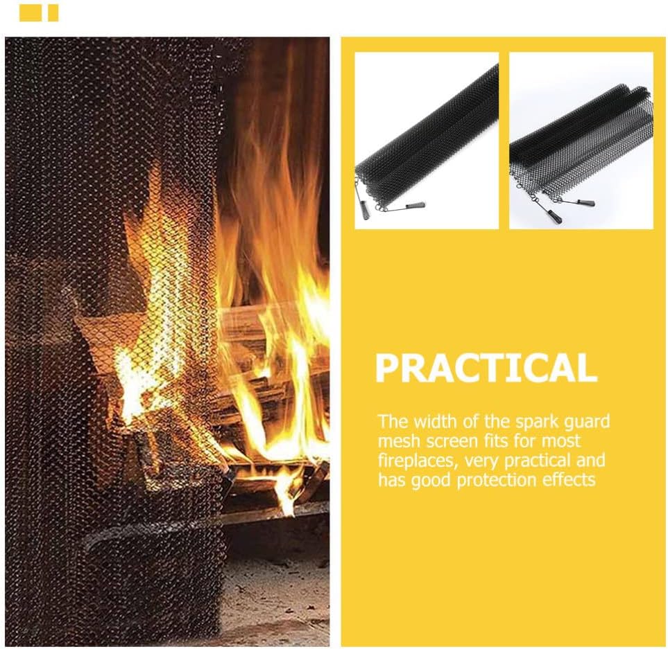 Unomor 2pcs Fireplace Mesh Screen Curtains Fireplace Screen with Handles