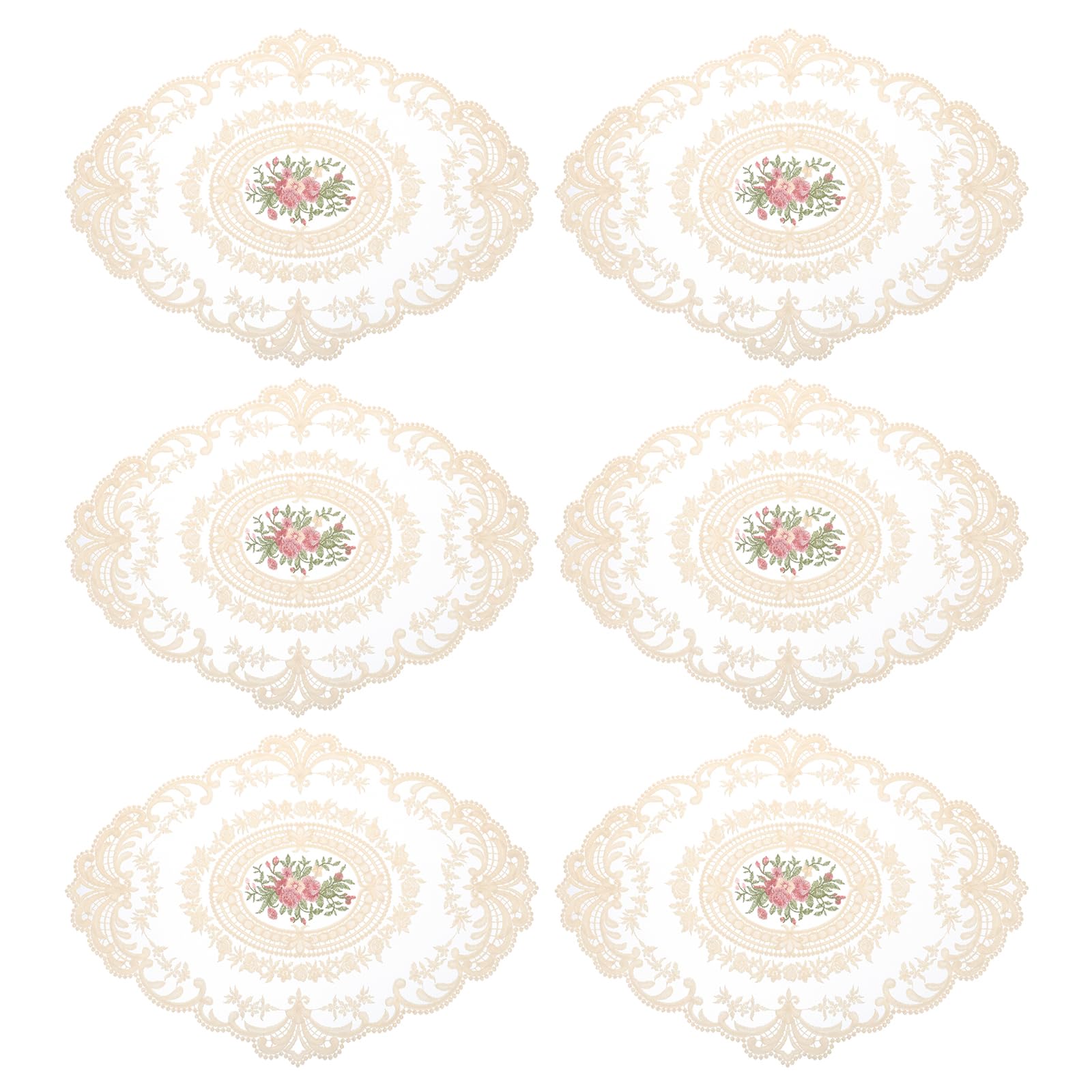 Sets de table ovales brodés rétro avec dentelle délicate en lot de 6