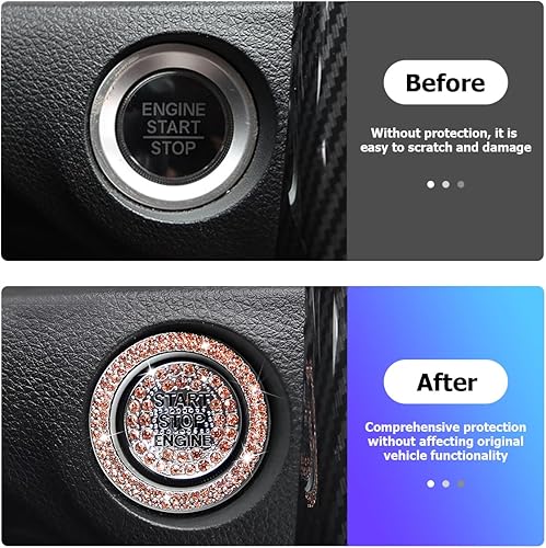 Miniatura 4 de BELOMI Anillo decorativo para botón de arranque y parada del motor de automóvil, 2 unidades, calcomanías protectoras para botón de arranque con