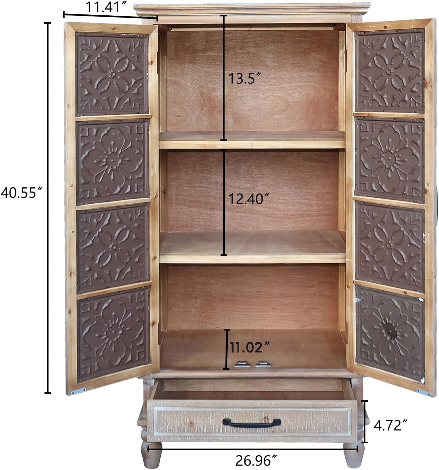 French Country Side Cabinet - Vintage 2 Door Wood Cabinet with Storage, Accent Furniture for Living Room, Kitchen & Entryway, Tall Cabinet Storage (55.11" H)