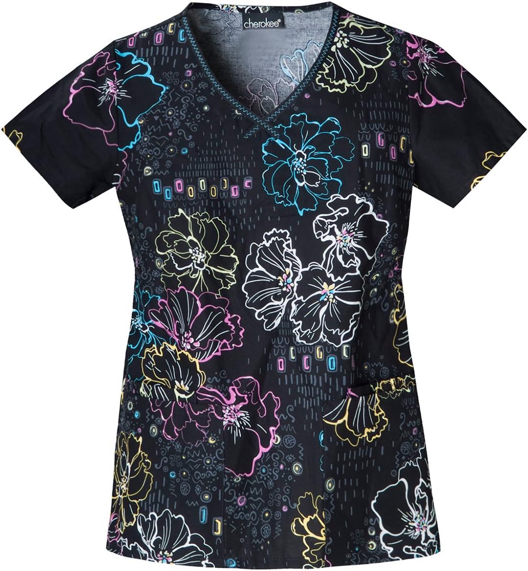 Runway by Cherokee 3720CB Women's V-Neck Scrub Top Floralicious XX-Large