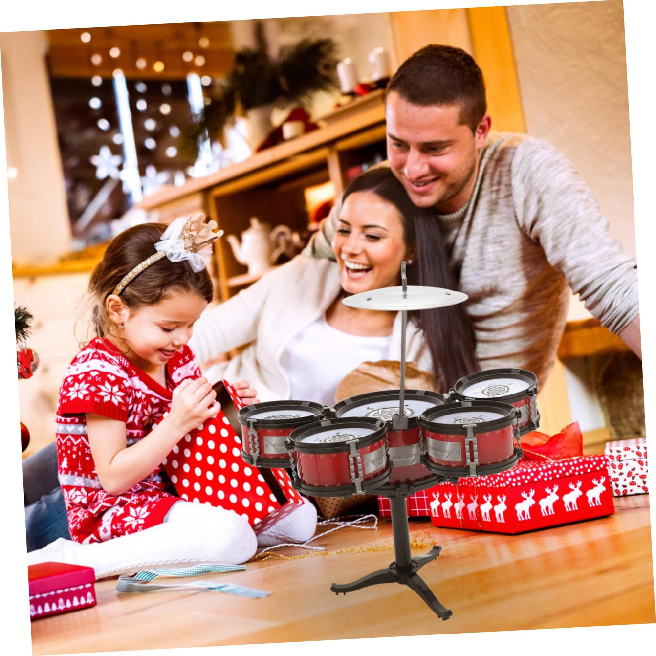 Yardwe Mini Percussion Set con Tamburi Rosso per Educazione Musicale Infantile Strumento a Percussione Sicuro e Durevole per Ragazzi
