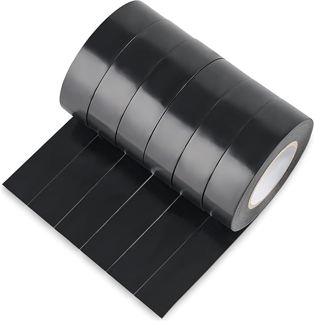Black Electrical Tape 6 Pcs  19 mm x 20 m Vinyl PVC Black Insulation Tape, Strong Adhesive, Waterproof Electric Tape for Masking, Insulating and Repair Loose or Broken Wires, DIY Projects