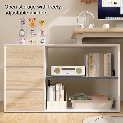 Miniatura 7 de Escritorio para computadora en forma de L, escritorio de oficina en casa de 47 pulgadas con cajones de archivos y estantes de almacenamiento,