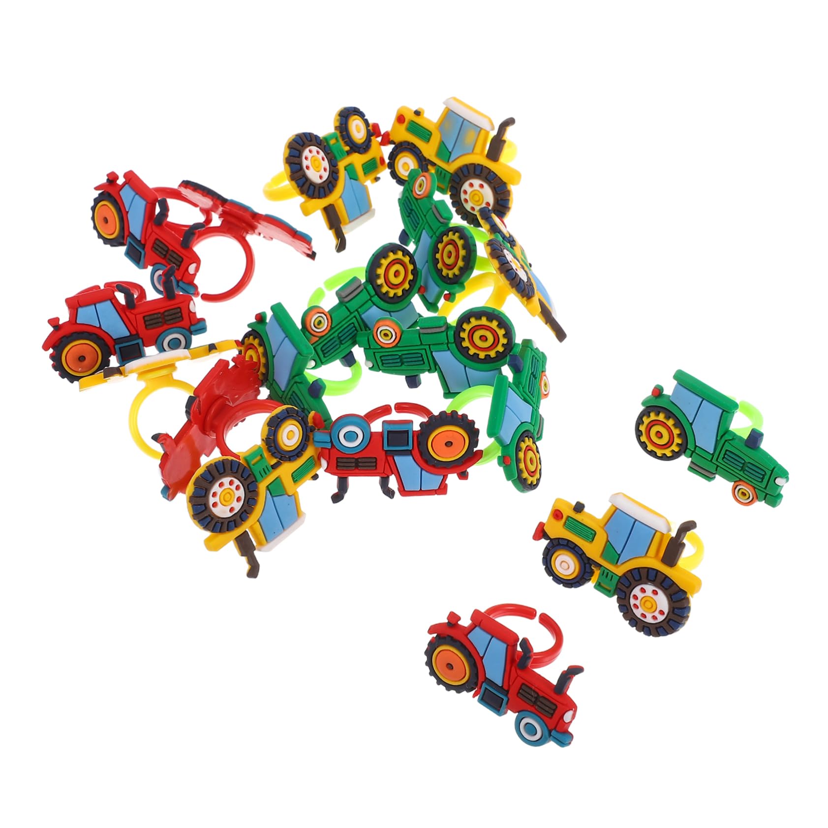 ERINGOGO Cute Plastic Construction Truck Rings 18 Kids' Farm Vehicle Jewelry Birthday Ring Toys Carnival Prize Classroom Rewards