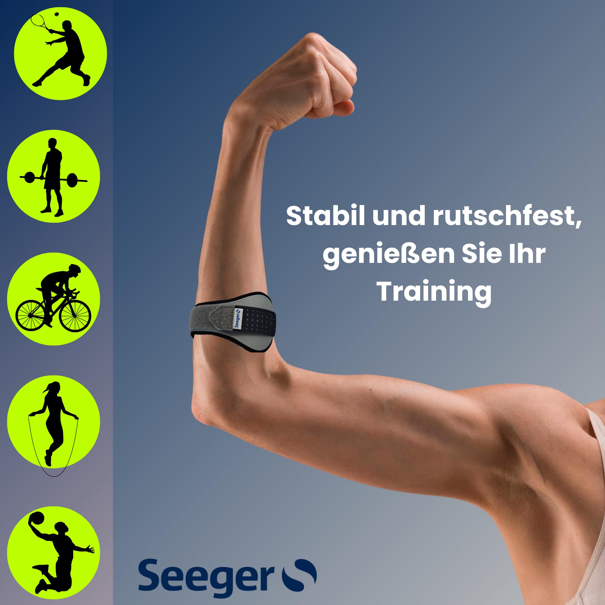 Seeger Medizinische Epicondylitis-Spange – Tennisellenbogen-Bandage für Golferarm & Schmerzen, Stützend & Entlastend | Für Herren & Damen, Rechts & Links, Perfekt für Kraftsport & Gym (Gr.4)