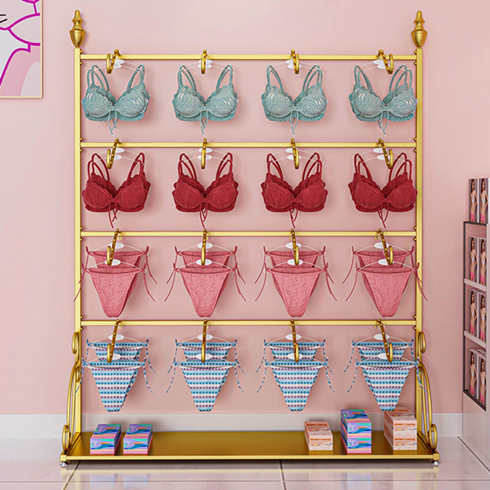 Generico Espositore per Biancheria Intima in Metallo per Boutique Commerciali, espositore per Vestiti Creativo Moderno da Pavimento a 4 Livelli, espositore per Reggiseni, Pantaloncini, Cost
