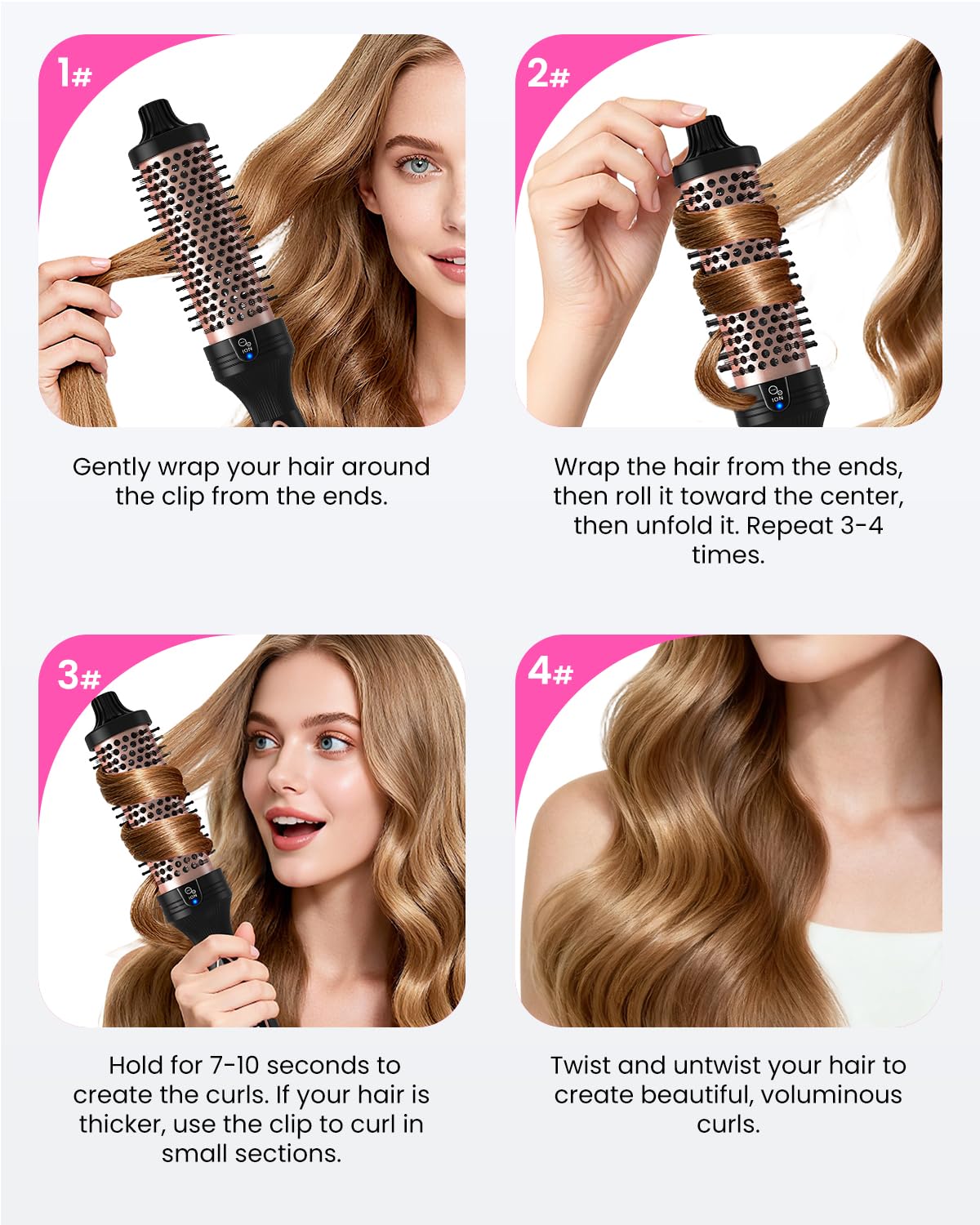 Thermal Brush Termiczna szczotka do włosów Blowout Boost, okrągła elektryczna szczotka termiczna, jonowa szczotka termiczna, 8 regulacji temperatury, do naturalnych loków