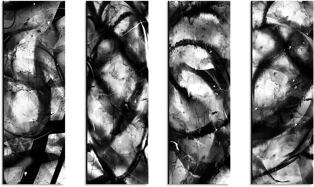 VGICH Abstract Canvas Wall Art 4 Piece, Black and White Minimalist Abstract Wall Decor Artwork for Living Room, Bedroom, Bedroom, Office (6x17 Inch)