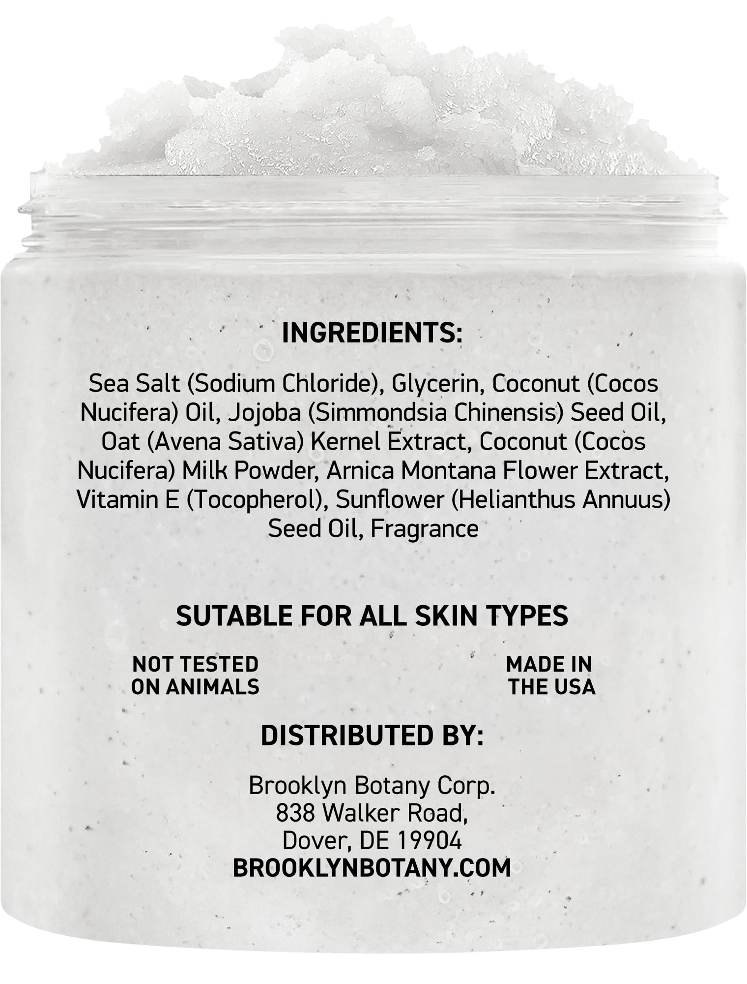 Exfoliante corporal de leche de coco de 10 oz, fabricado con sal marina muerta y aceites esenciales, anticelulitis, marcas elásticas y venas varicosas. Brooklyn Botany