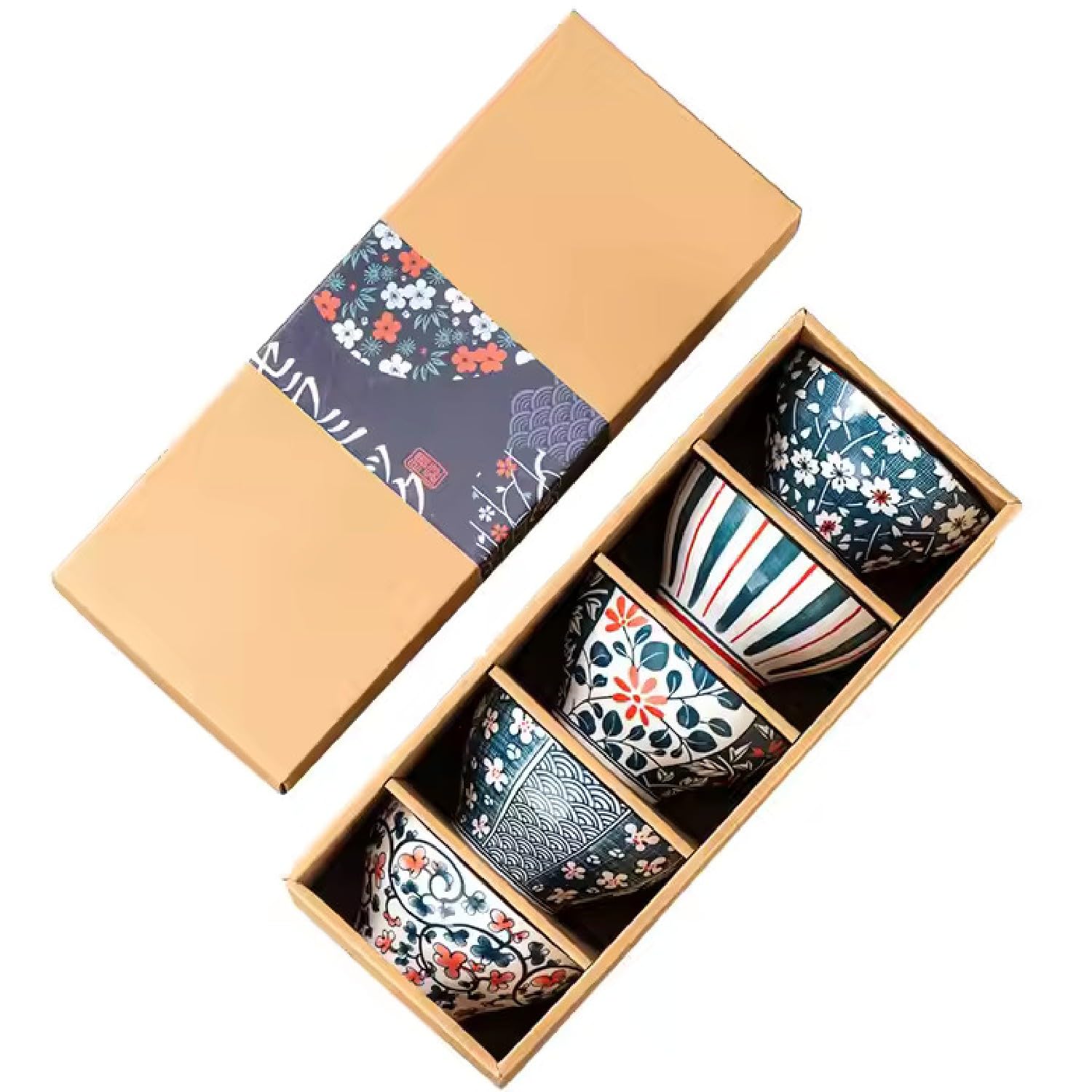YANCI® Porcelain Dessert & Cereal Bowls with Gift Box, 280 ml Vibrant Colours & Cute Snack Bowls for Ice Cream, Soup, Cereal, Side Dishes, Condiment, Lightweight (Pack of 5)