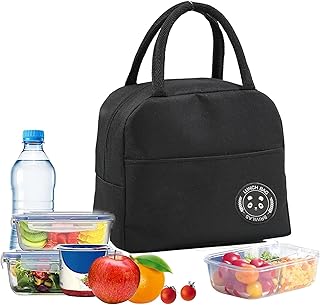 JEOPKO Lunch Bag Insulated Lunch Bags for Women, Thermal Lunch Tote Bags for Men Kids Girls Ladies, Leak-Proof Lunch Organizer for Work, School, Picnic Lunch Bag Adults(Full Black)