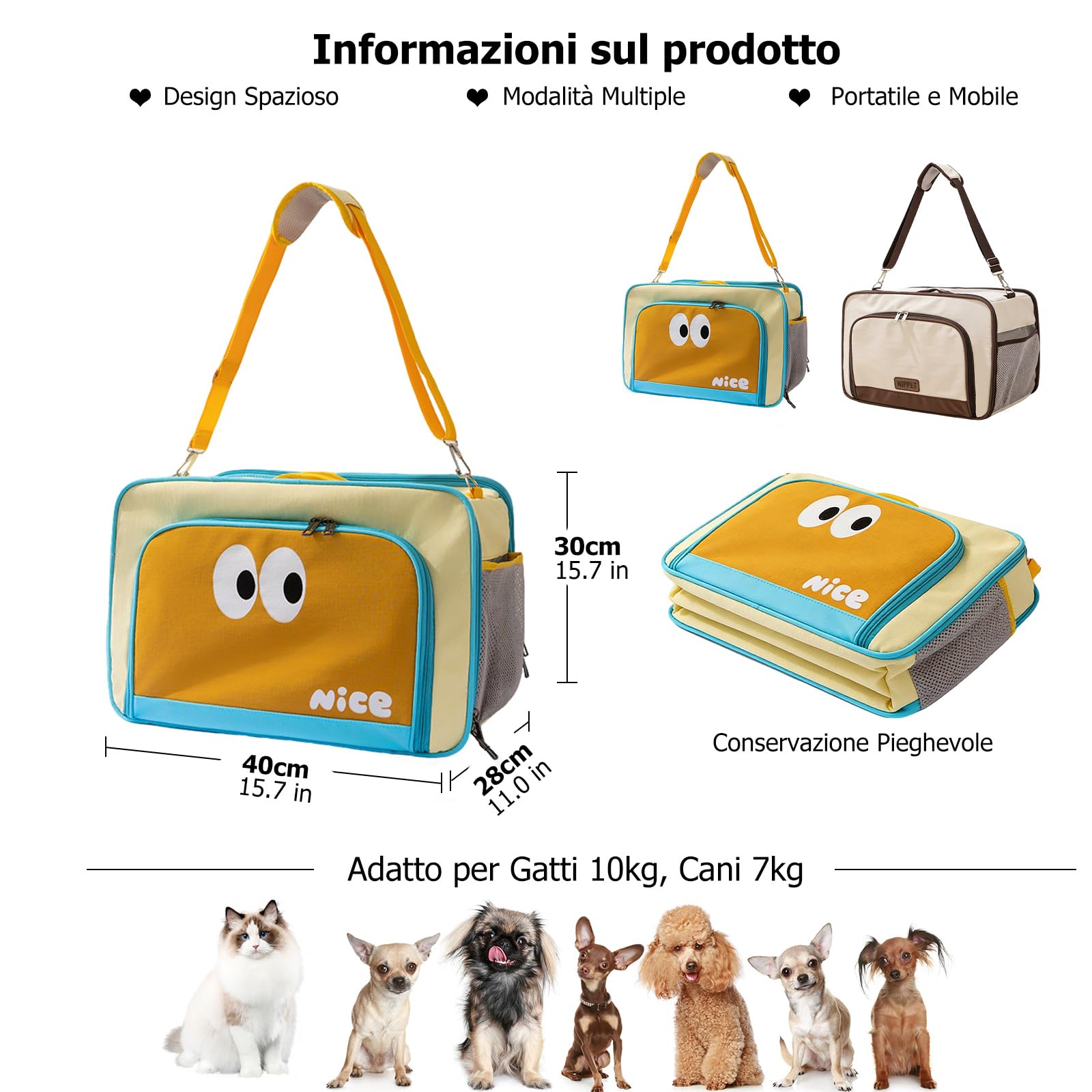 PETCUTE Trasportino per Cani e Gatti con Ruote,Borsa da Viaggio Portatile per Cani con Tracolla e Imbottito,Espandibile e Pieghevole Trasportini per Gatti con Coperta,Approvato dalle Compagnie Aeree