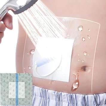 Waterproof Dialysis Catheter Shower Protector, with Non Stick Central Pad, Shower Cover for Chest Port Site Shield Large Bandages Feeding Tube G Tube Accesorries8"x8"+Pad, Pack of 25