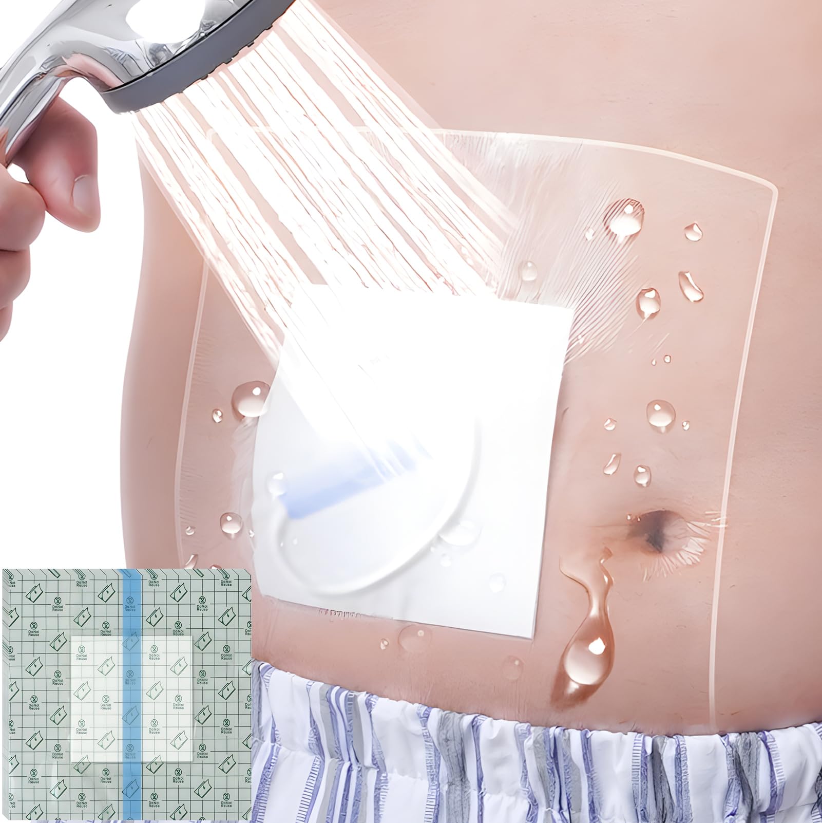 Photo 1 of Waterproof Dialysis Catheter Shower Protector, with Non Stick Central Pad, Shower Cover for Chest Port Site Shield Large Bandages Feeding Tube G Tube Accesorries(8"x8"+Pad, Pack of 25)