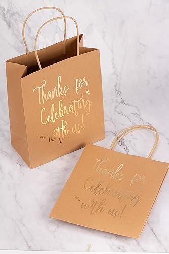 Miniatura 5 de LaRibbons - Bolsas de regalo medianas de papel con asas, en color blanco con dorado, con texto Welcome, para recuerdos de bodas, cumpleaños, baby