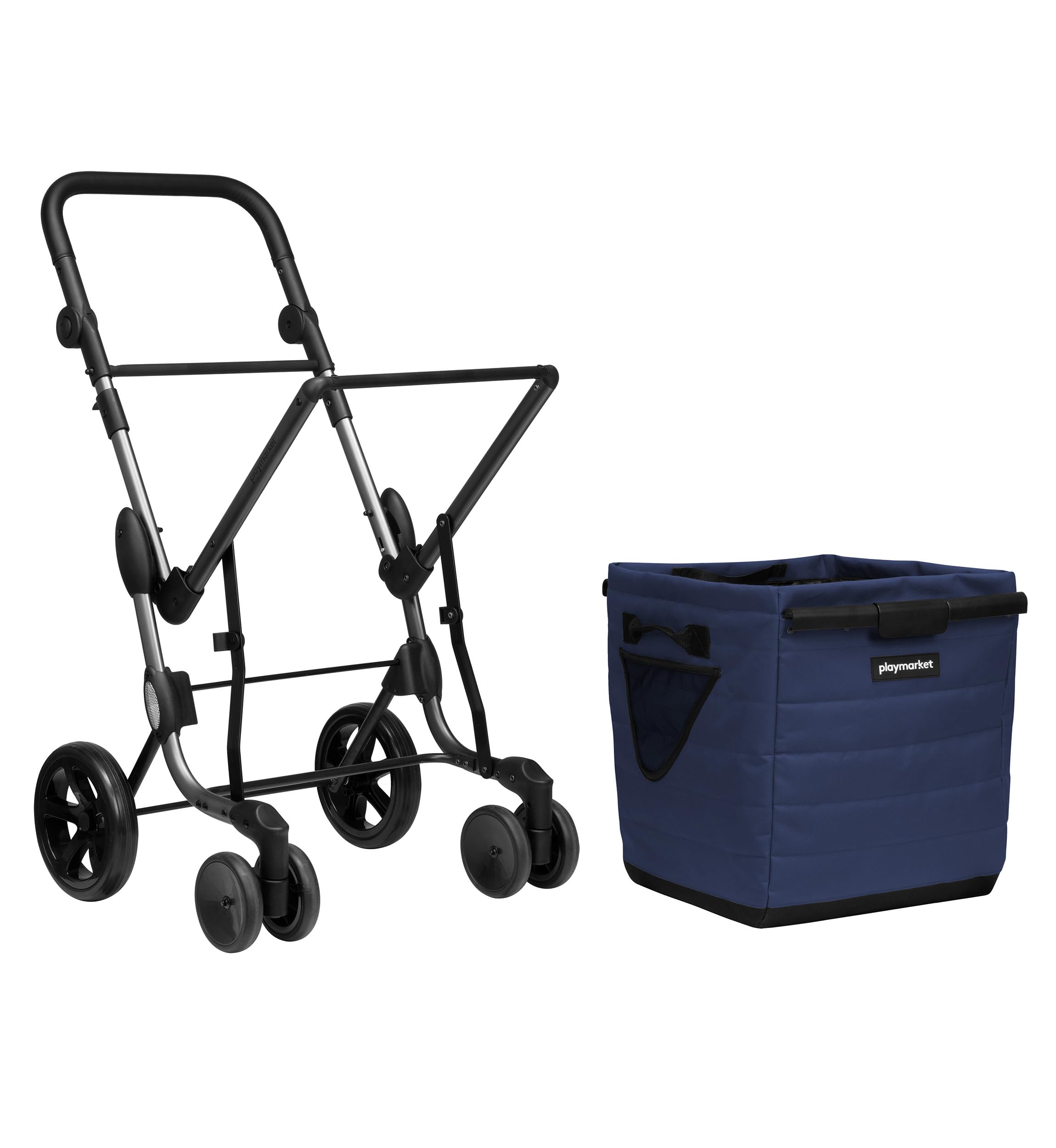 Playmarket We Go Premium. Carro de la Compra Ligero y Plegable. Textil Impermeable sostenible. Manillar Regulable y Ruedas traseras giratorias. Capacidad 55L (Blueberry D4)