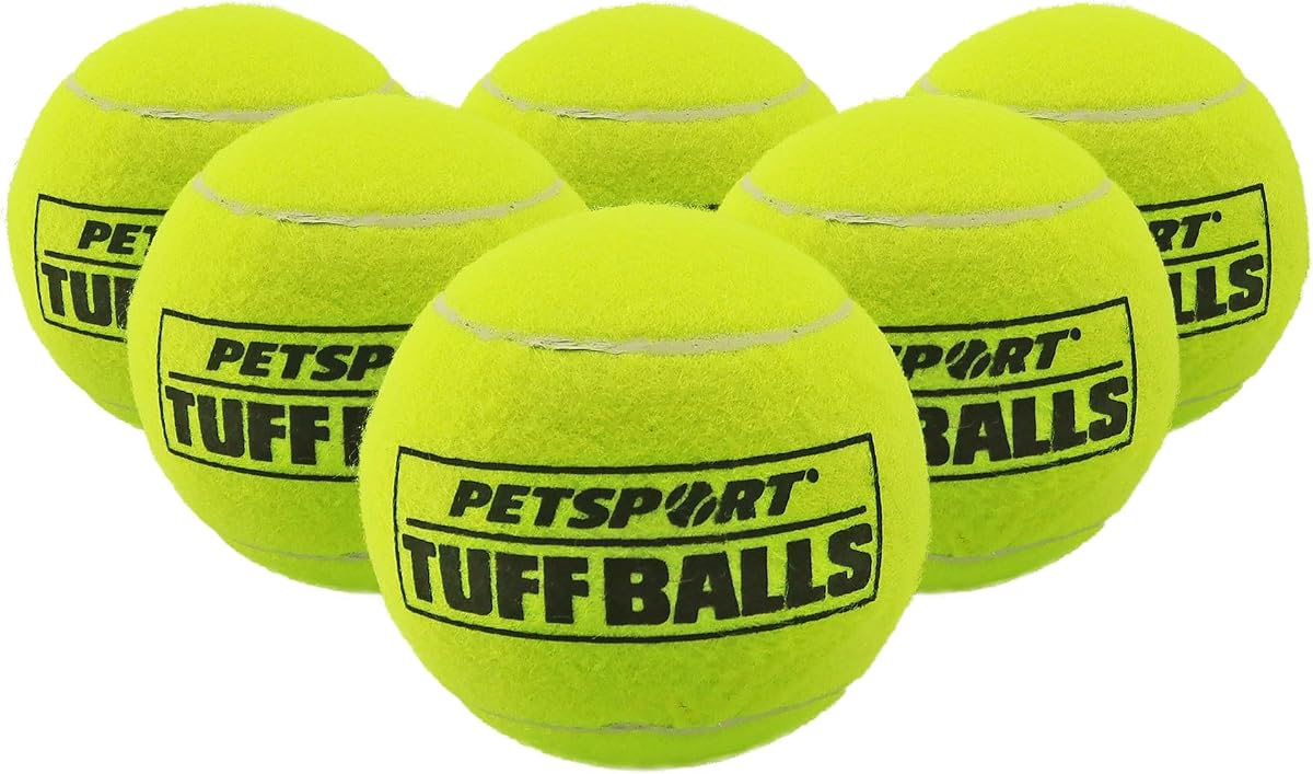 PetSport Yellow Tuff Ball - Medium Tennis Balls for Dogs, Chew Toy for Aggressive Chewers, Fetching, Natural Rubber, Certified Non-Toxic - 2.5 Inch Each (Pack of 6)