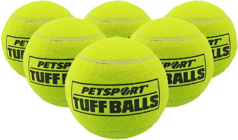 PetSport Yellow Tuff Ball - Medium Tennis Balls for Dogs, Chew Toy for Aggressive Chewers, Fetching, Natural Rubber, Certified Non-Toxic - 2.5 Inch Each (Pack of 6)