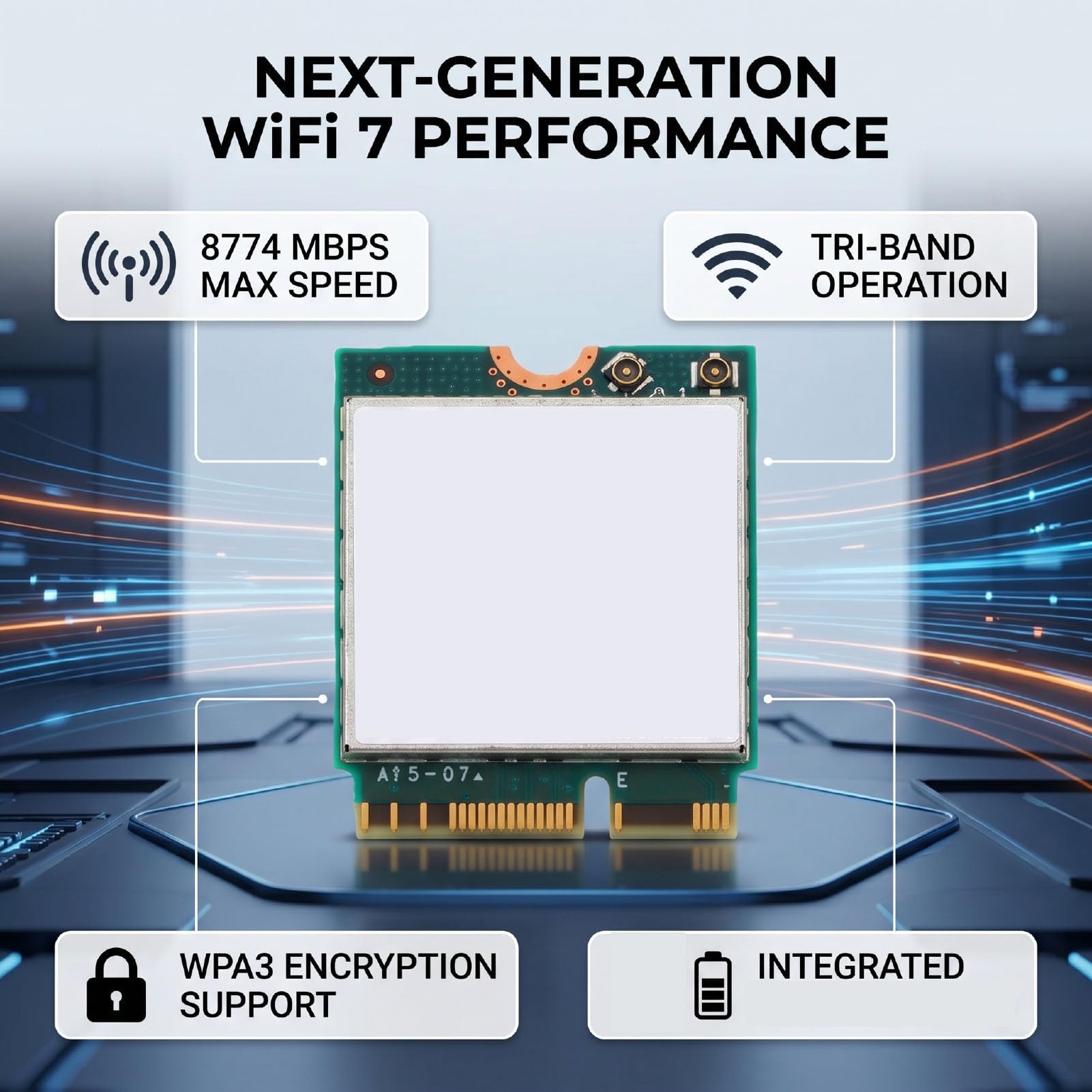 Sxhlseller Carte Réseau WiFi 7 M.2, Tri-Bande 8774 Mbps, BT 5.4, M.2 2230