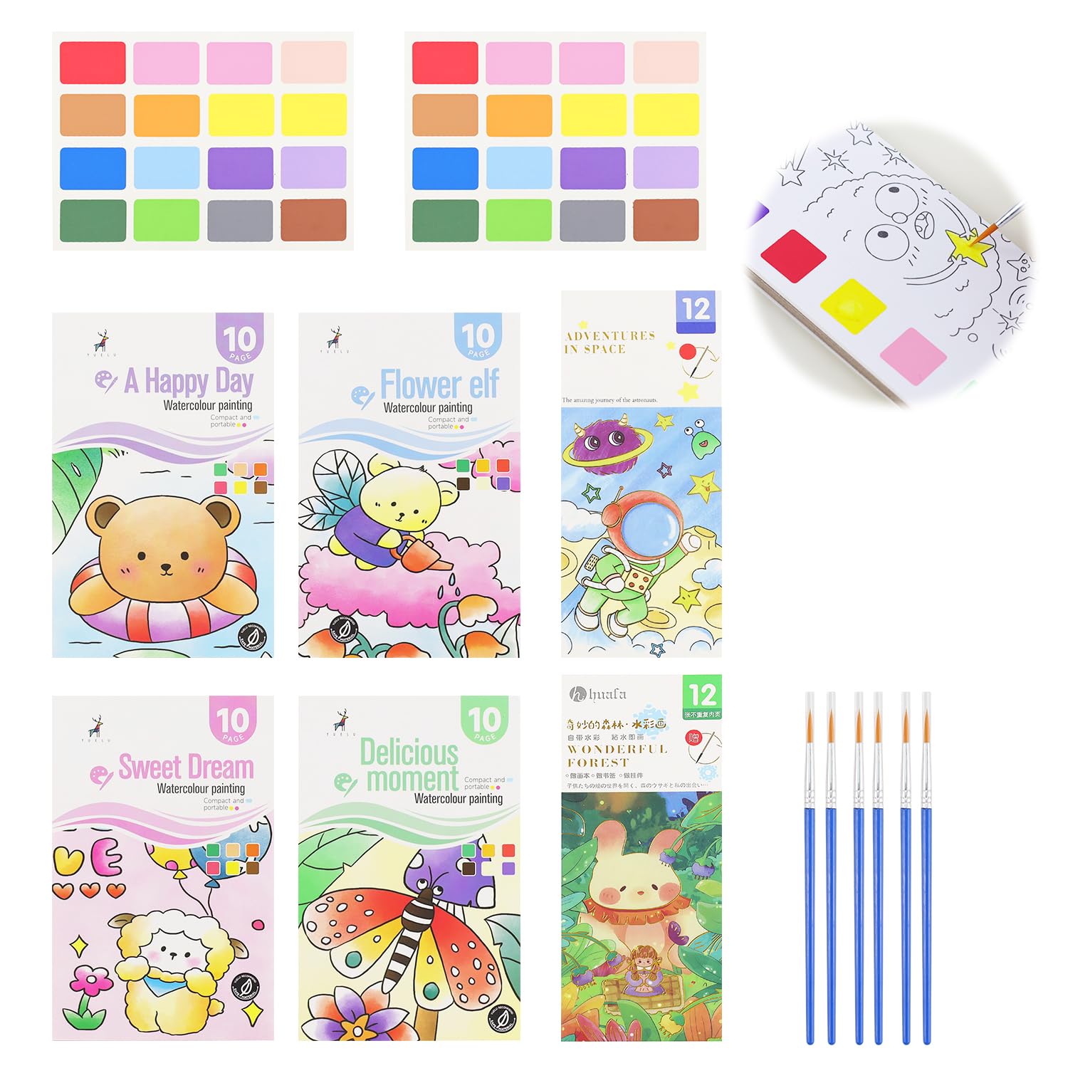 6 Pcs Water Color Painting Books for Kids，Travel Pocket Watercolor Paint Set for Kids Ages 4-8，Improve Creativity Art Craft Set for Drawing with 6