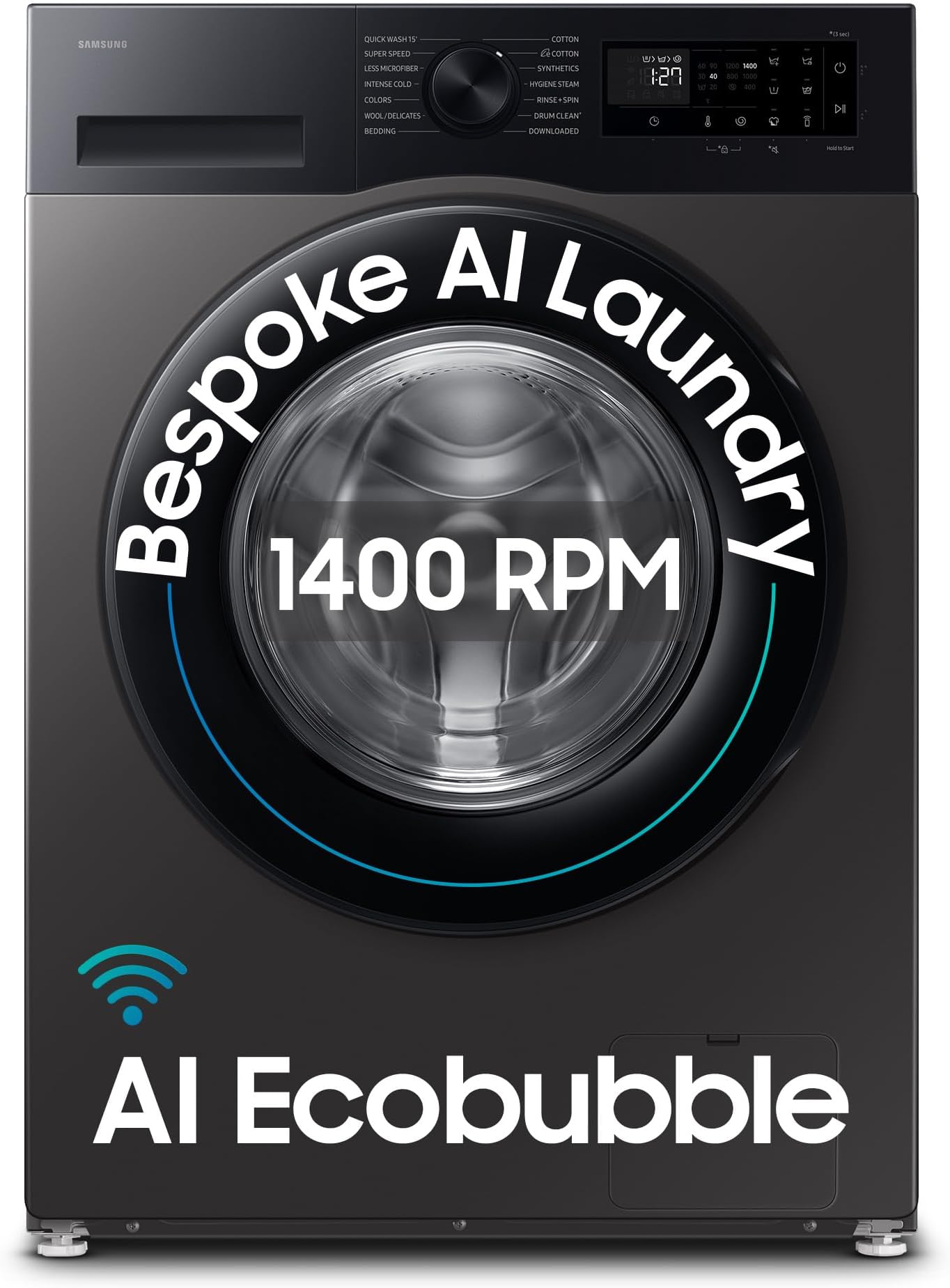 Samsung 9 kg, 5 star, AI EcoBubble, Super Speed, Wi-Fi, Hygiene Steam with Inbuilt Heater, Digital Inverter, Fully-Automatic Front Load Washing Machine (WW90DG5U24AXTL, Inox)