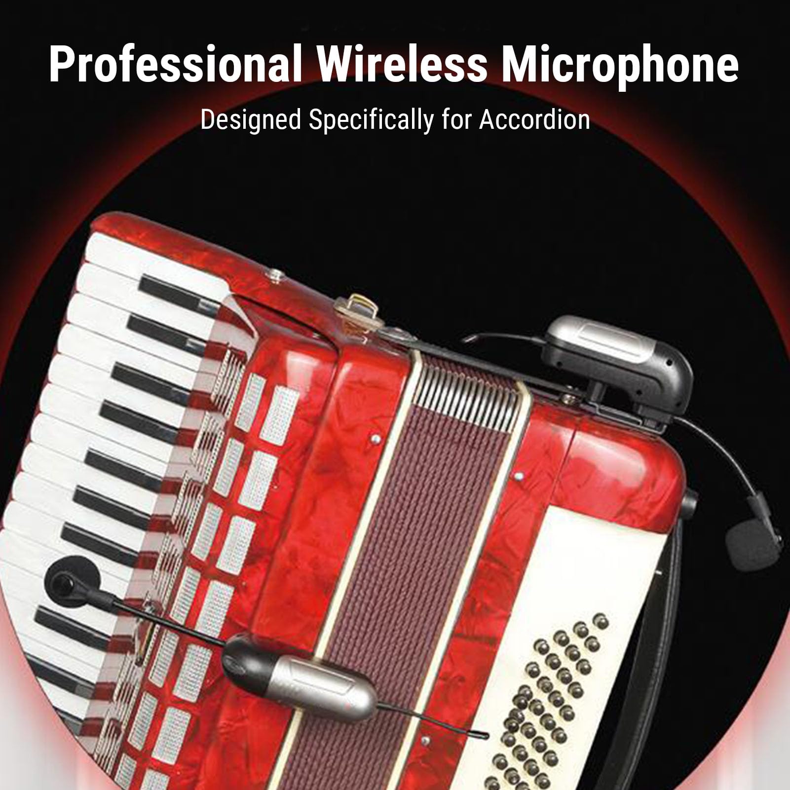 Vikye Microfono Wireless per Fisarmonica, Doppio Microfono per Strumento UHF con Pickup a 360 Gradi con Ricevitore a Lungo Raggio da 30 M e Durata della Batteria di 6 Ore, per