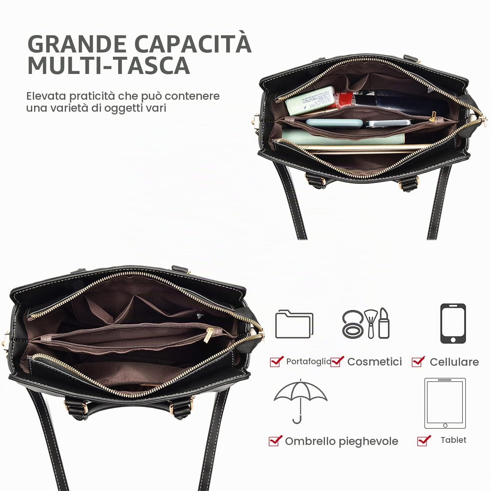 NICOLE & DORIS Borsa Donna Moda Borse a Mano Elegante Borsa a Tracolla PU Pelle Borsa Spalla con Stampa Borse Tote Pochette Borsetta con Ciondolo Oro