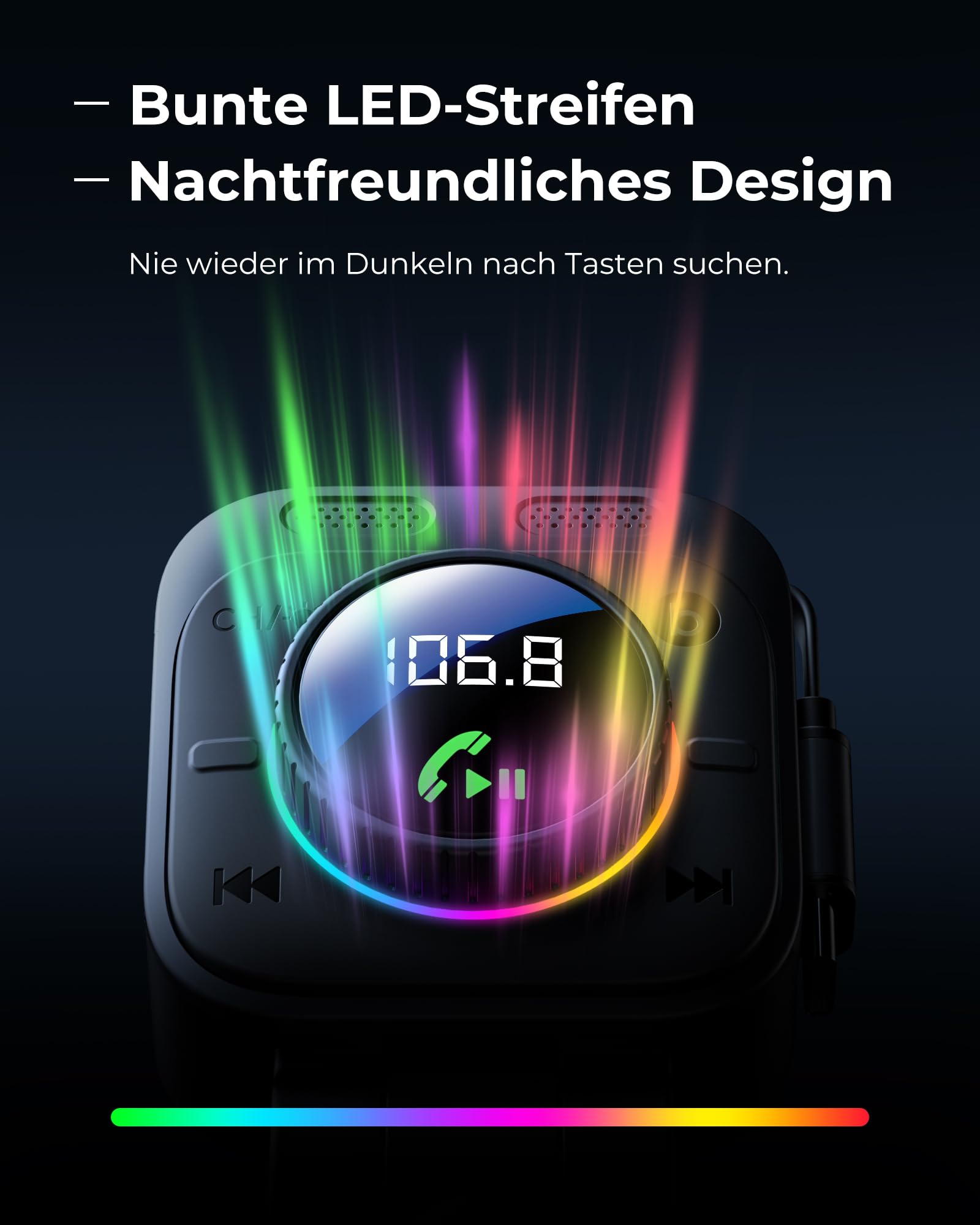 LENCENT 72W FM Transmitter Auto Bluetooth 5.4, Bluetooth Adapter Auto mit ausziehbarem Ladekabel, Zigarettenanzünder USB-C, Bass & Freisprecheinrichtung, Musik Adapter, 180° drehbar für iPhone 16/15
