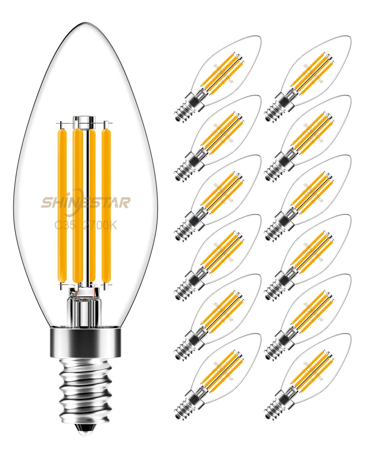 Sponsored Ad - SHINESTAR Dimmable E12 Candelabra LED Light Bulbs, 60W Equivalent, 5.5W B11 Vintage Chandelier Light Bulbs, 2700K Warm White, Filament Clear Glass Candle Lamp for Ceiling Fan Home Decor, 12-Pack