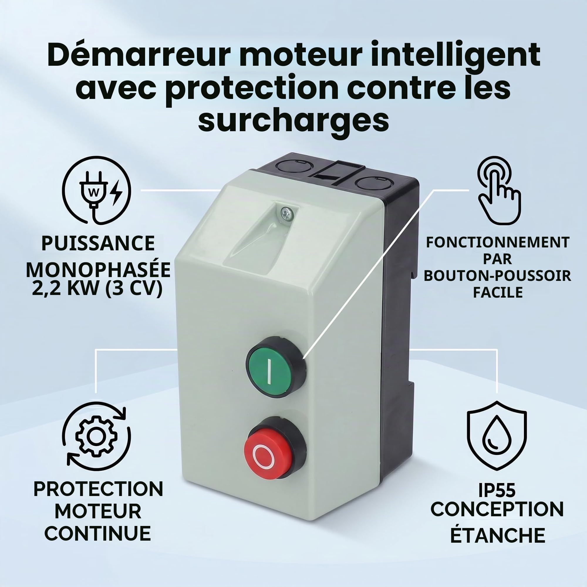 Démarreur de Moteur électrique Magnétique IP55 Protection de Moteur étanche Boîte de Commutation Magnétique Monophasé 220 230V 3 Phase 380 400V