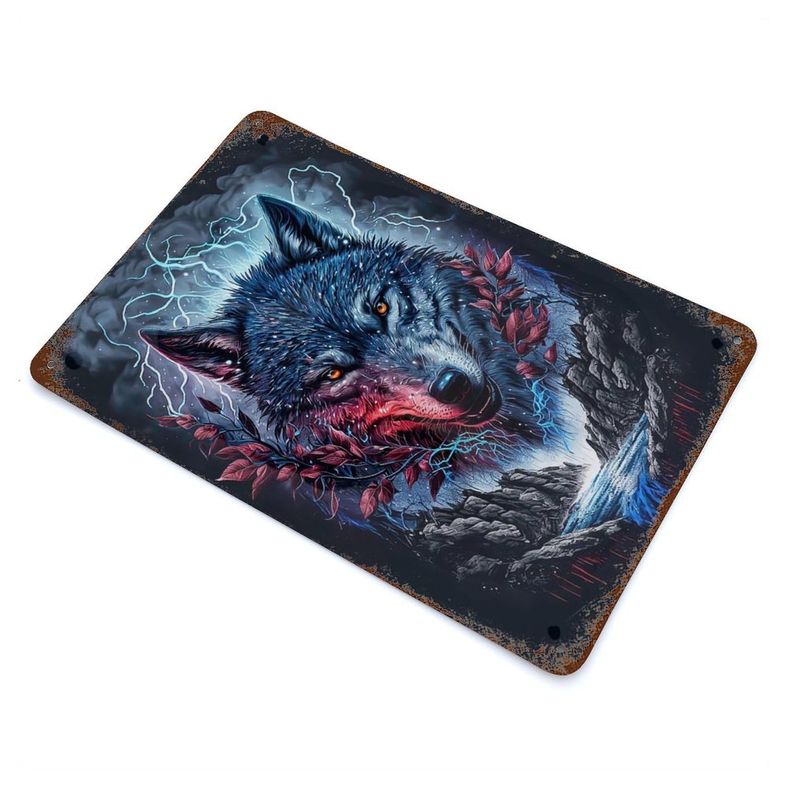 Painted Wolf Artwork Rust Effect Tin Sign 11.8"x7.9", for Bistro, Counter And Cafe Decor, Shabby Chic Decor