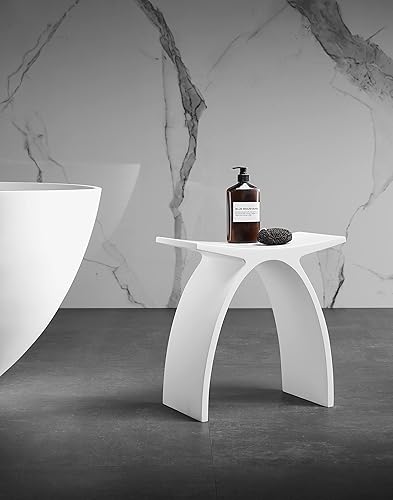 Miniatura 6 de Kingston Brass KBSSA17917 Descanso - Taburete de baño arqueado de superficie sólida, blanco mate 16.56 x 9.06 x 17.13