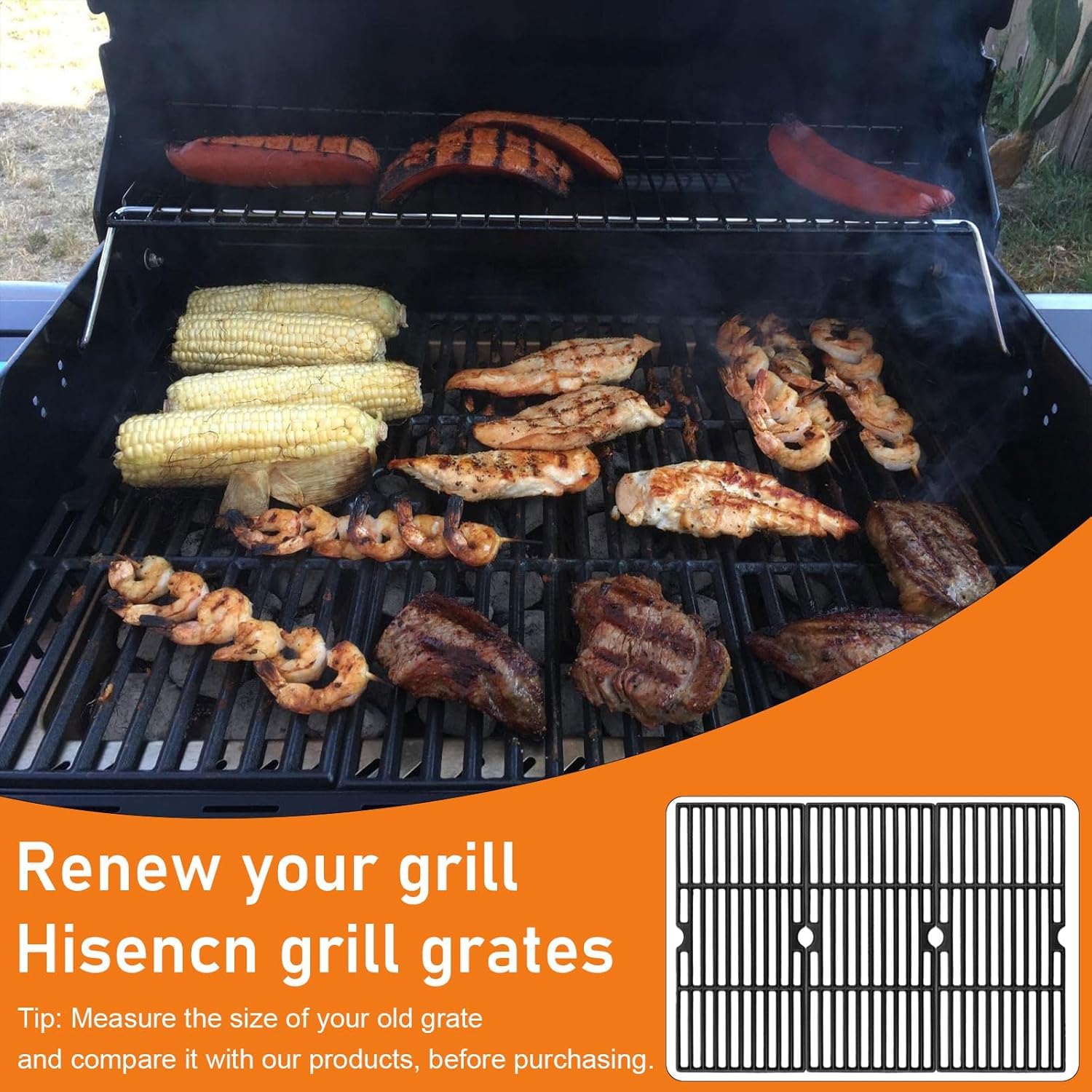 GRISUN Grillroste für Charbroil Advantage 4 Brenner 463344116 463343015 463344015, Gas2coal 463340516 463370516, für Char-Broil 463336016, Ersatz für G467-0002-W1, G309-0019-W2, 43 cm