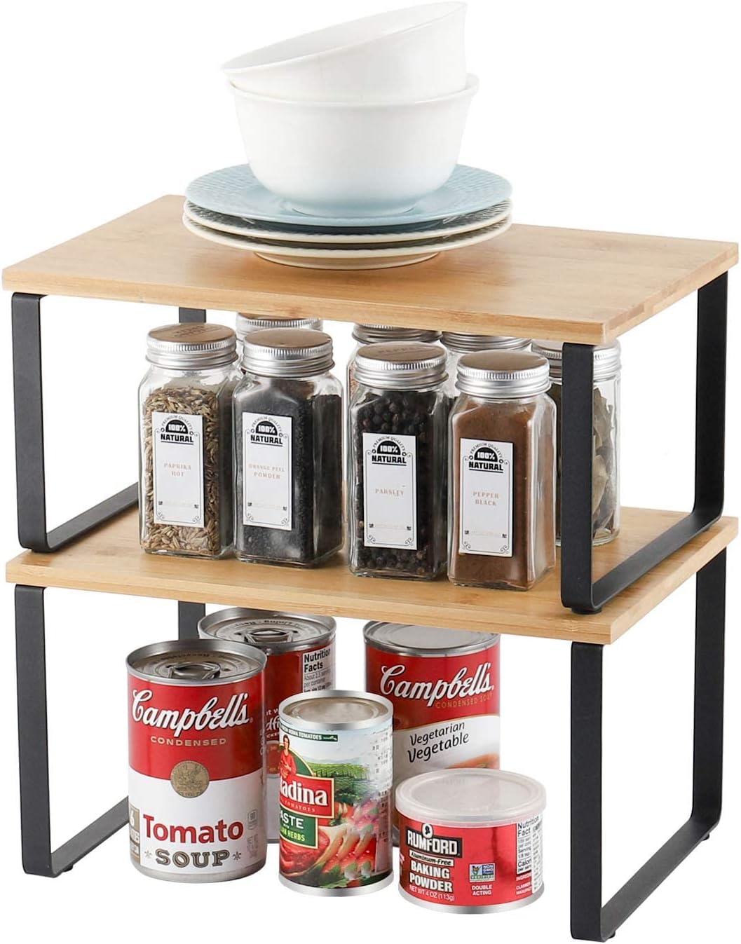 MINGFANITY Lot De 2 Supports D'assiette, Rangement De Vaisselle En Métal Pour Armoire, Comptoir Et Placard – Blanc, Petit Et Grand