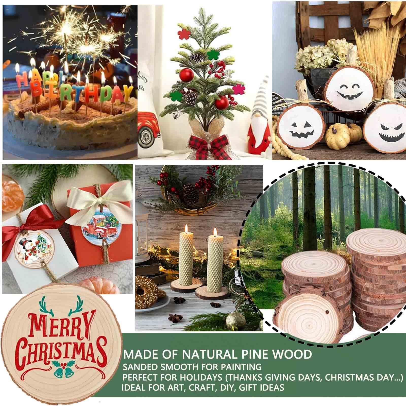 Dischi per albero non trattati, 50 pezzi, dischi di legno e corda di iuta naturale per fai da te, dischi di legno, centrotavola, decorazione natalizia (9-10 cm/50 pezzi)